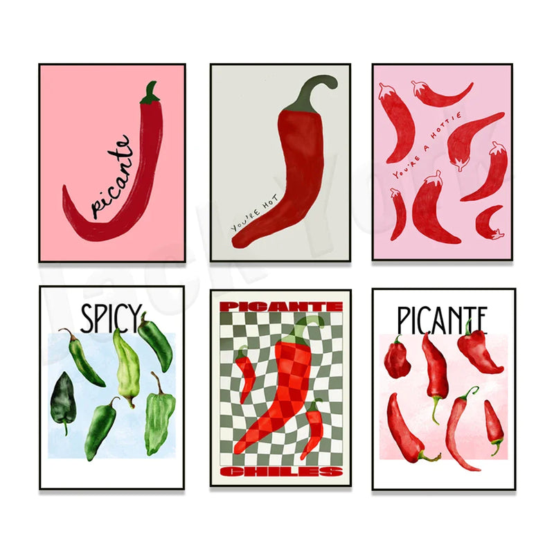 Afralia™ Chili Pepper Art Trio: Green, Yellow, Red Kitchen Decor