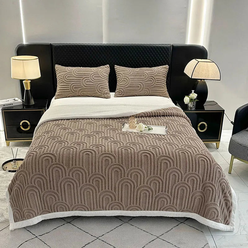 Afralia™ Double Layered Flannel Arch Jacquard Plush Blanket - Warm & Cozy Coral Fleece Quilt