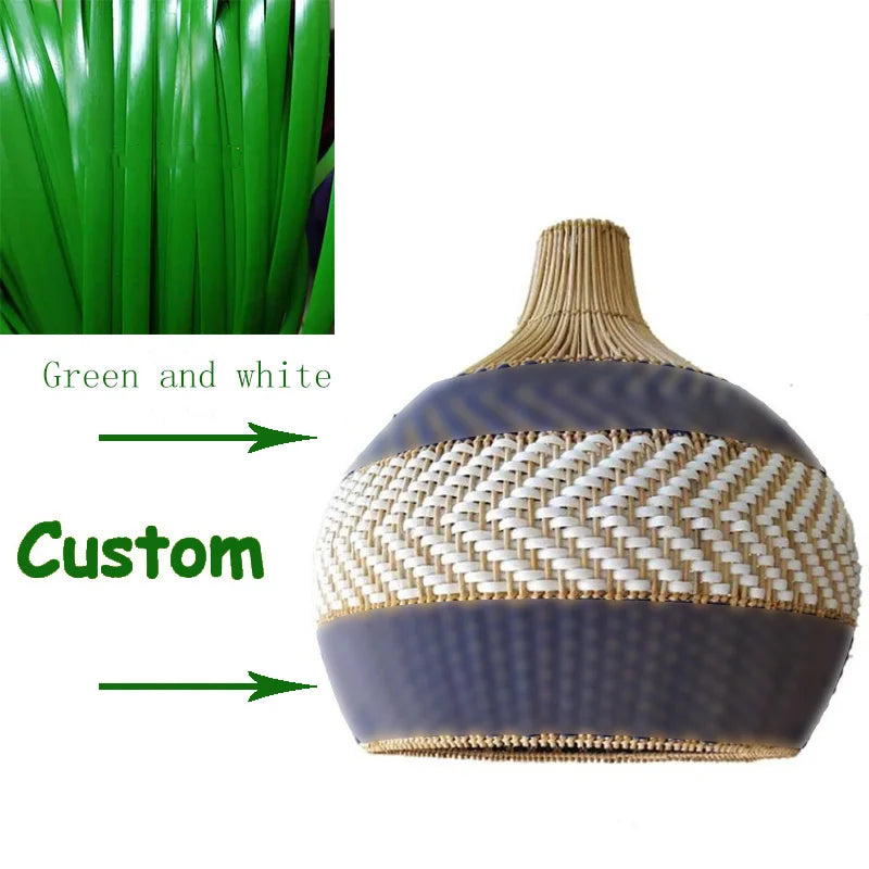Afralia™ Serena Blue Rattan Pendant Light: Creative Boho Farmhouse Dining Room Lamp
