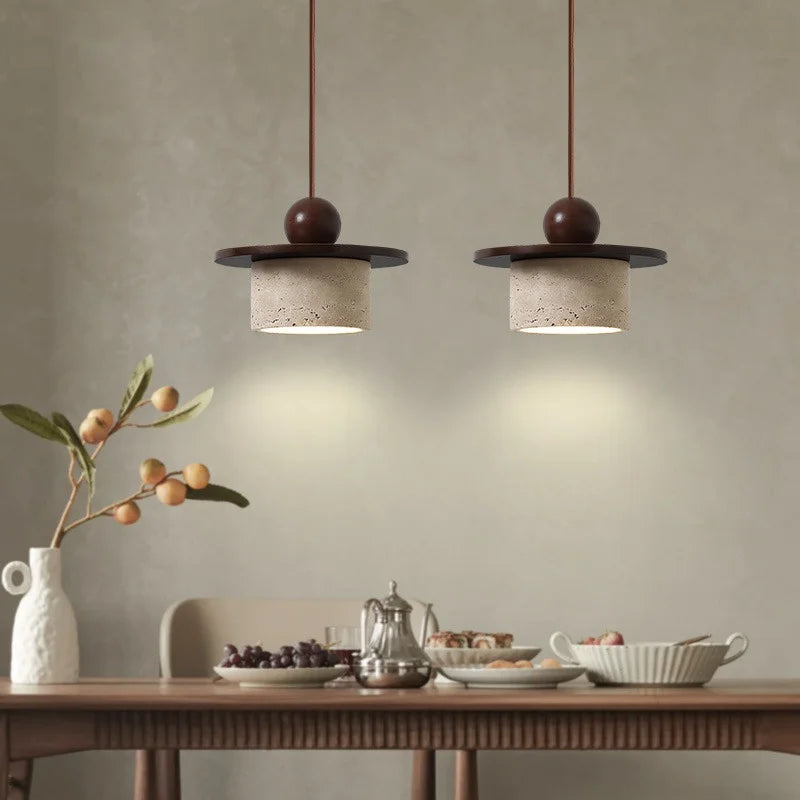 Afralia™ Wood Stone LED Pendant Chandelier Vintage Loft Adjustable Hang Lamp