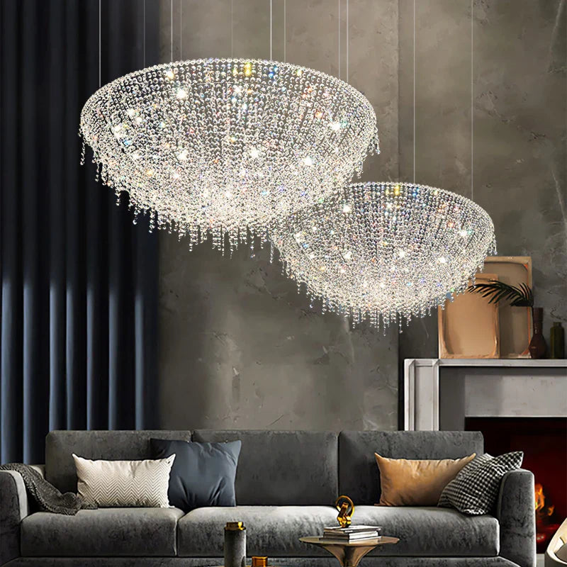 Afralia™ Chrome K9 Crystal Chandelier, Round LED Dining Room Ceiling Light