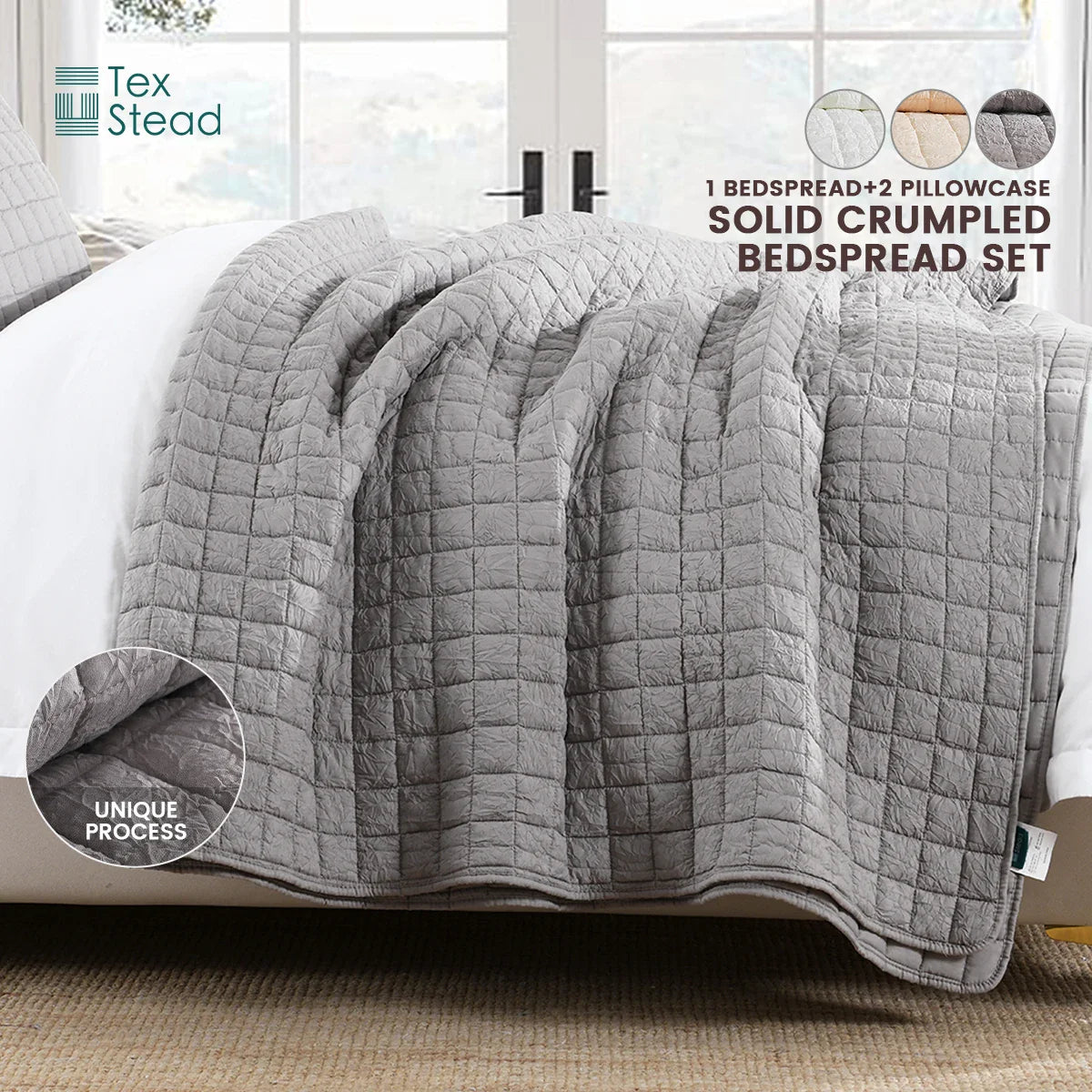 Afralia™ Soft Crumpled Bedspread Set, Breathable & Comfortable 3-Piece Bedding Kit