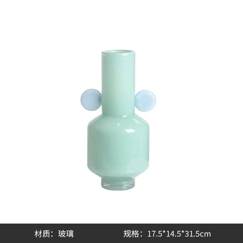 Afralia™ Stained Glass Vase with Two Ears: Floral Arrangement Room Decoration