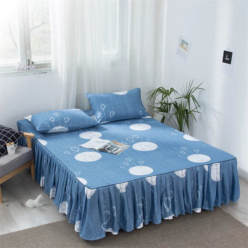Afralia™ Pleated Dust Bed Cover with Bed Skirt Queen Size Bedspread Soft Bedsheet