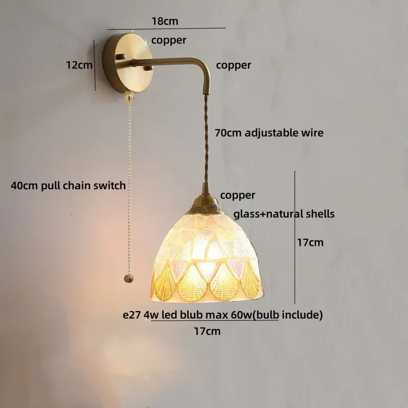 Afralia™ Amber Glass LED Wall Sconce with Pull Chain Switch for Bedroom and Bathroom
