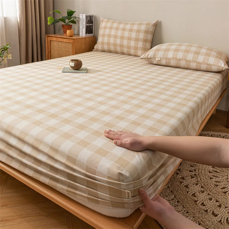 Afralia™ Coarse Cloth Prue Cotton Queen Fitted Sheet Set with Pillowcases