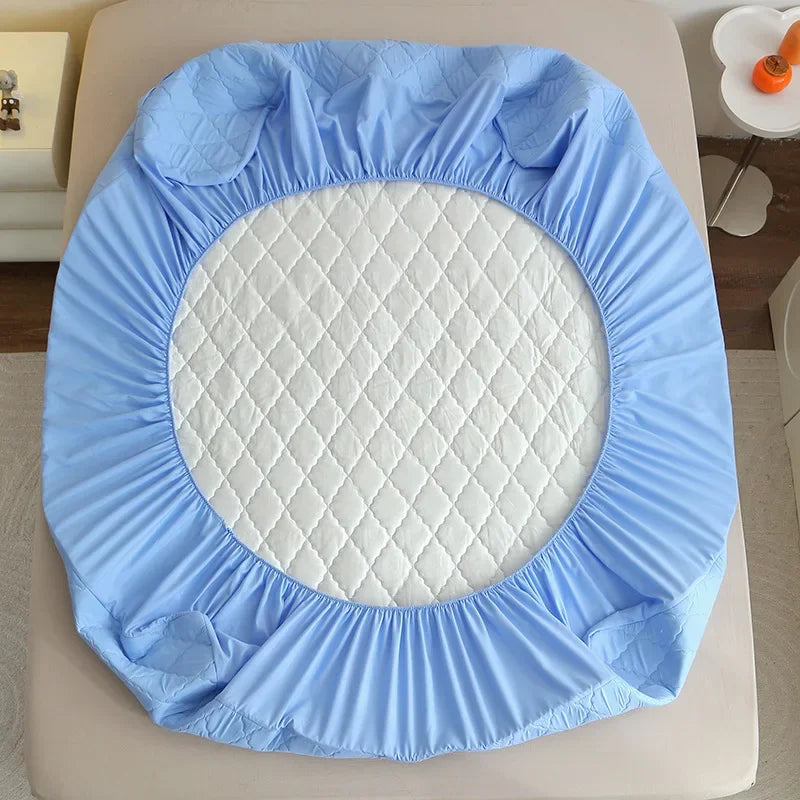 Afralia™ Plush Velvet Quilted Mattress Cover Queen King Bed Fitted Sheet