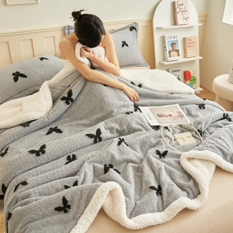Afralia™ Butterfly Jacquard Double-Layer Wool Blanket: Soft & Warm for Autumn/Winter