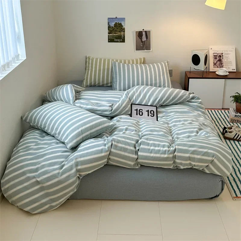 Afralia™ Luxe Striped Cotton Bedclothes Set - Skin Friendly Soft Bed Sheet Set