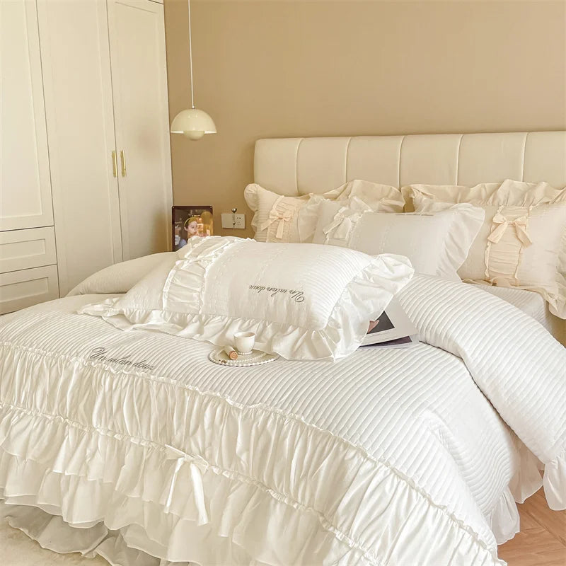 Afralia™ Cake Layers Cotton Duvet Set: Ruffles, Bedspread, Sheet, Pillowcases