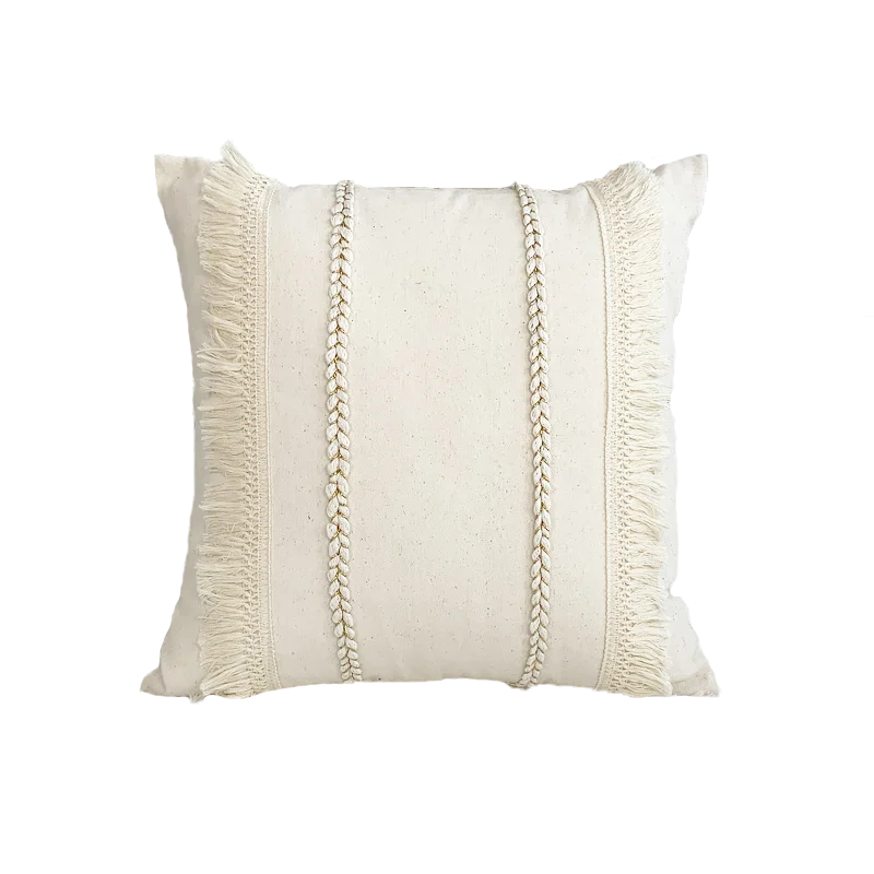 Afralia™ Boho Style Beige Linen Cushion Cover with Tassels for Home Decor