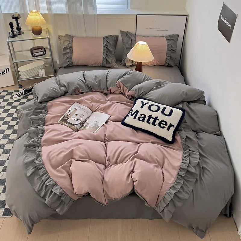 Afralia™ Lace Patchwork Duvet Cover Set, Soft Microfiber, Full Queen Size Bed Linen Pillowcase