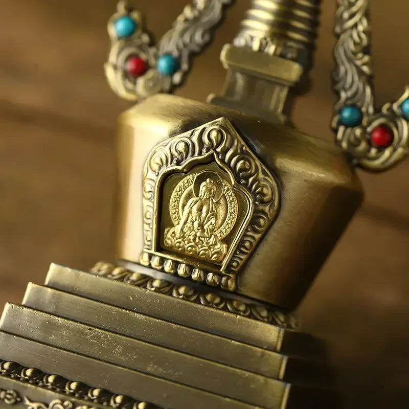 Afralia™ Tibetan Stupa Buddhist Statue with Pearl Inlay - Spiritual Desktop Decor