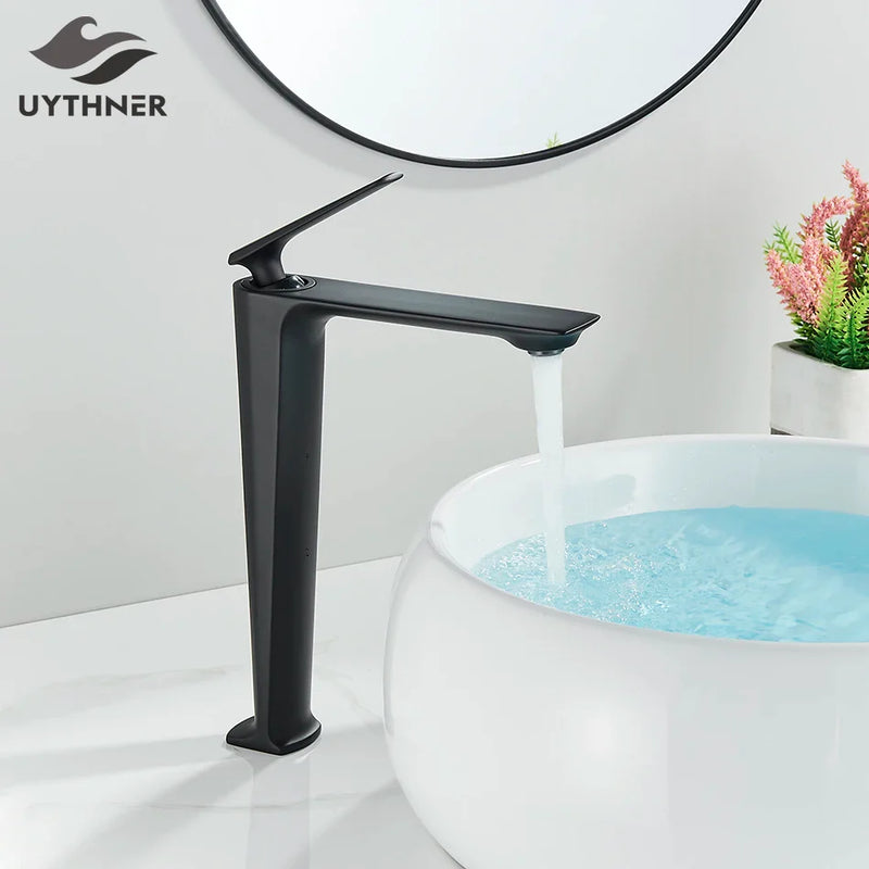 Afralia™ Black Basin Mixer Faucet for Bathroom Vanity, Deck Mounted Hot and Cold Water Tap