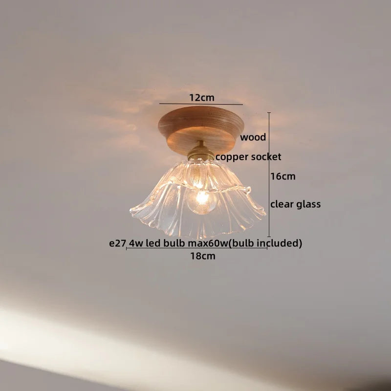 Afralia™ White Ceramic LED Ceiling Light with Wood Canopy for Kitchen and Living Room