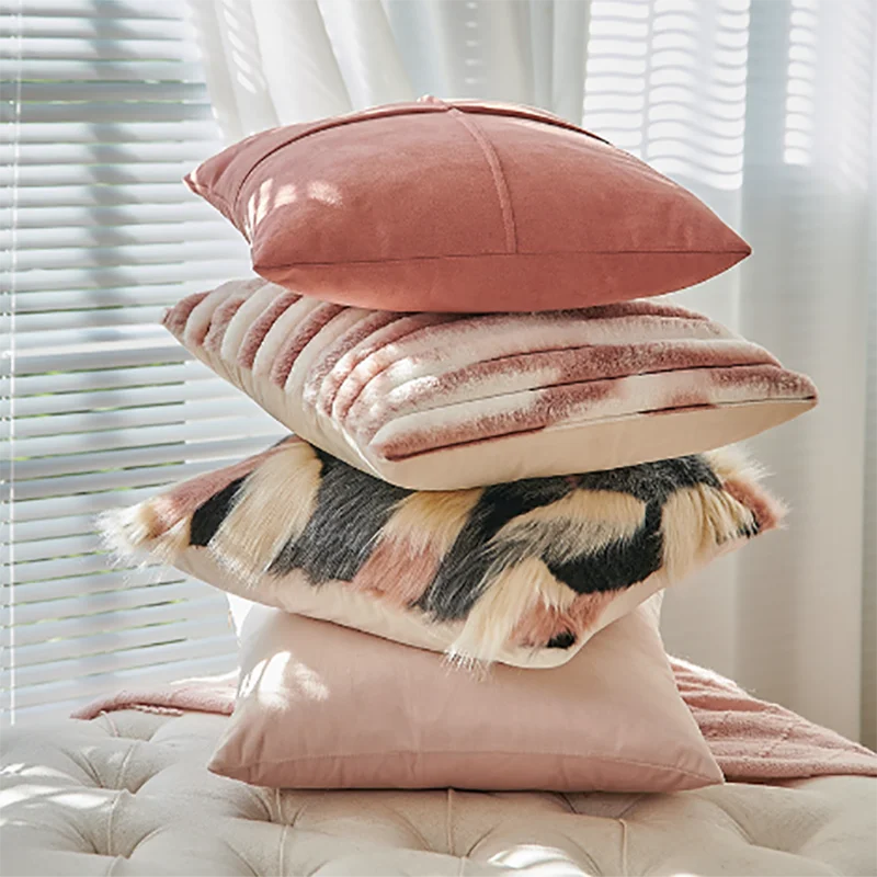 Afralia™ Pink Plush Patchwork Cushion Cover - Nordic Simplicity Light Luxury Sofa Pillowcases