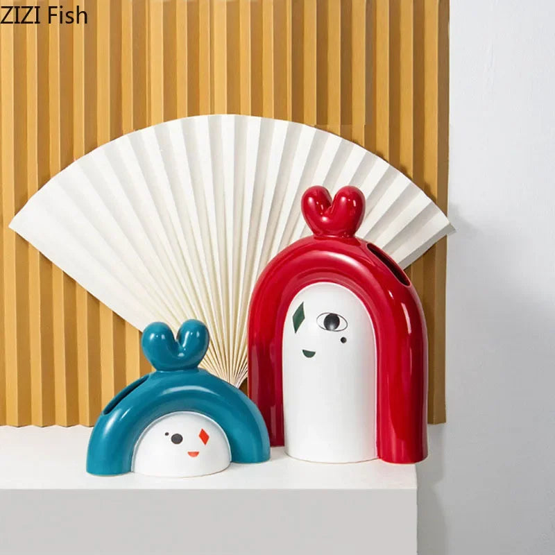 Afralia™ Ceramic Poker Face Vase: Artificial Flower Desk Decoration & Room Decor