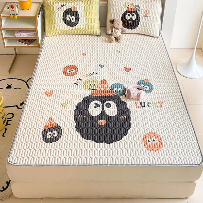 Afralia™ Cartoon Pattern Latex Mattress Set for Home, 3-Layer Rebound Soft Breathable Bed Sheets