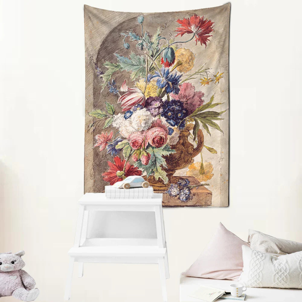 Afralia™ Court Style Floral Oil Painting Tapestry Wall Hanging Home Decor