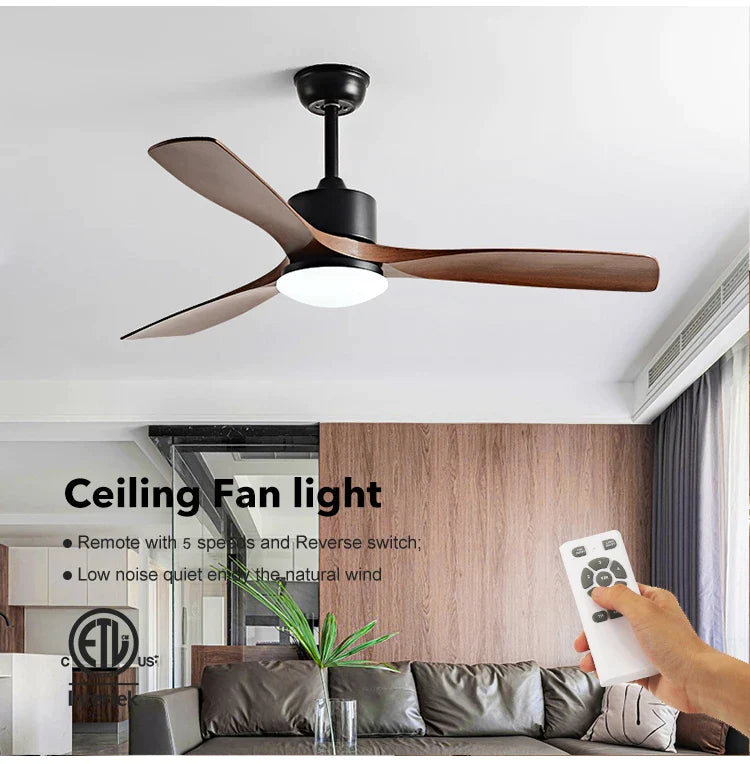 Afralia™ Black Walnut Grain Ceiling Fan with LED Light & Remote Control