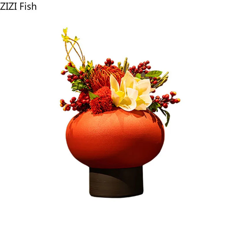 Afralia™ Red Lantern Ceramic Vase - Modern Floral Room Decor