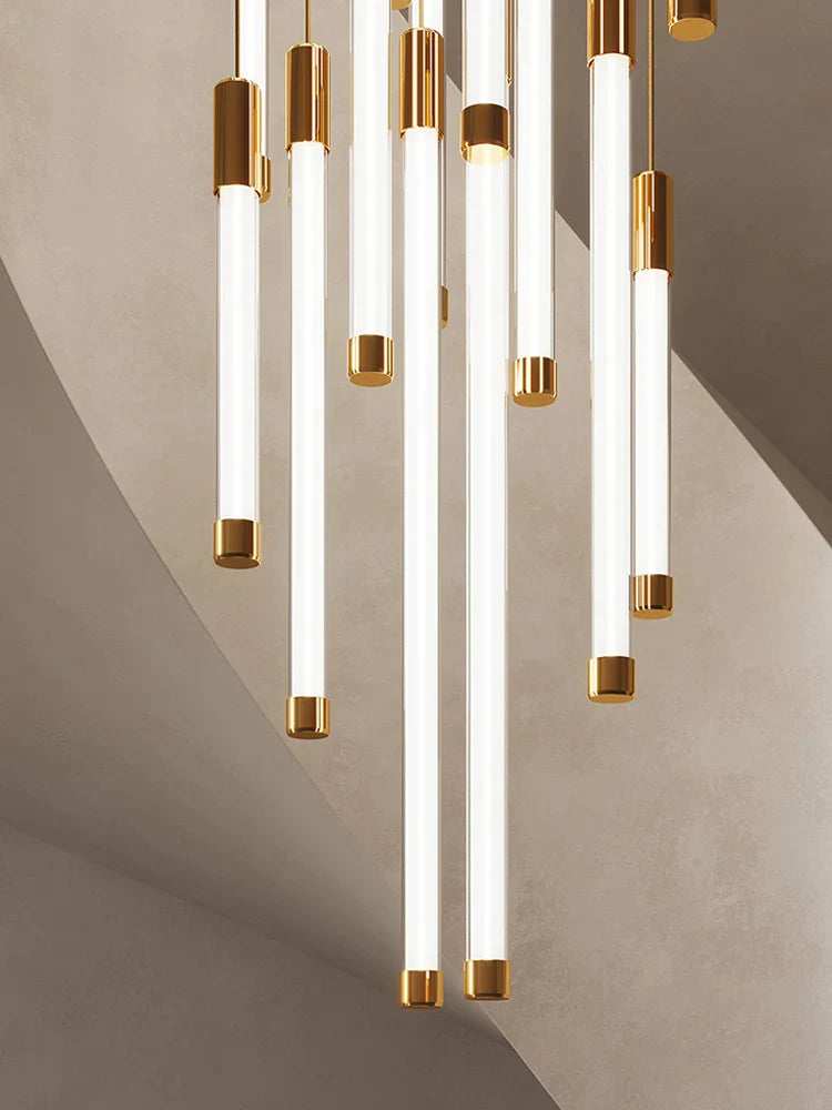 Afralia™ Golden Tube Chandelier: Modern Designer LED Staircase Light for Nordic Loft Apartment