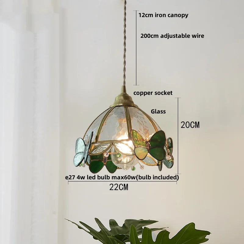 Afralia™ Tiffany Glass Butterfly Pendant Light Fixture Loft LED Luminaire