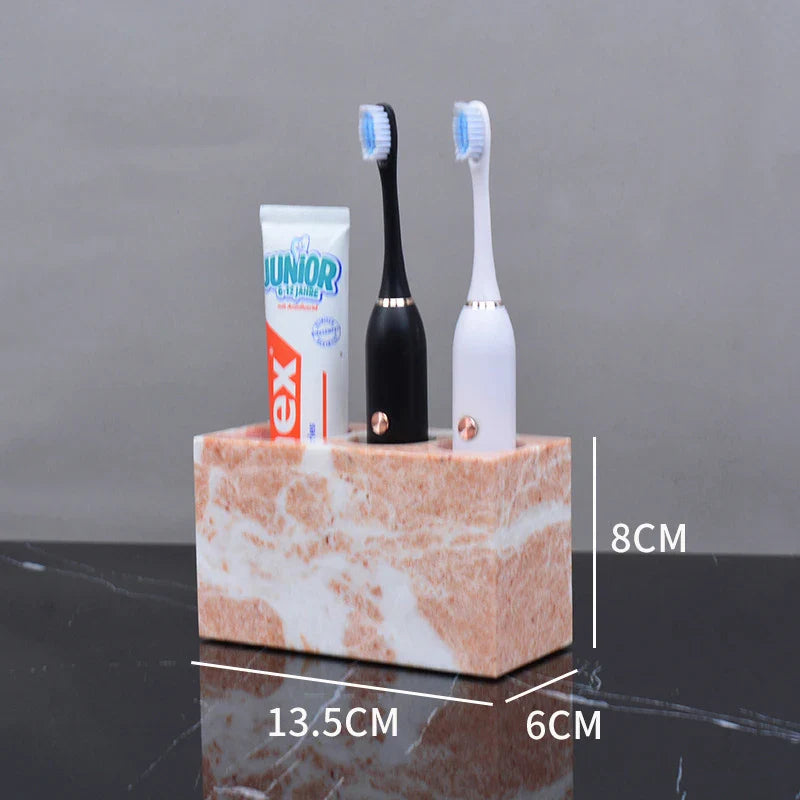 Afralia™ Marble Bathroom Accessories Set Electric Toothbrush Holder Glass Cup Tray