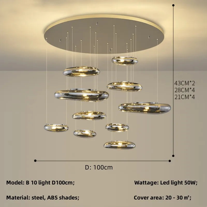 Afralia™ Chrome LED Ceiling Chandelier Cobblestone Pendant Lights - Modern Luxury Luminarias Fixtures