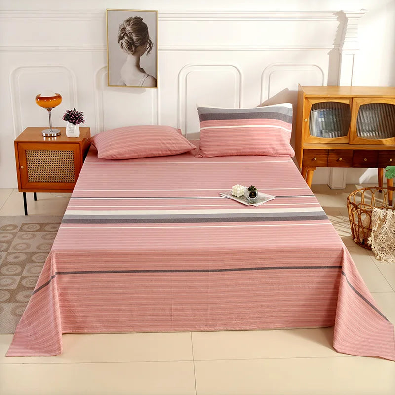 Afralia™ Soft Cotton Single Bed Sheet with Breathable Stripe Plaid