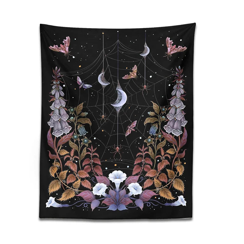 Afralia™ Witch Garden Tapestry Wall Hanging Moon Moth Tarot Psychedelic Decor