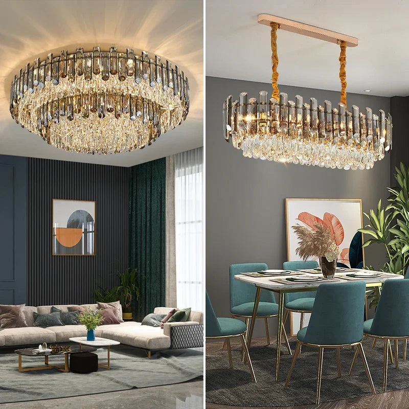 Afralia™ Gold Crystal Chandelier for Living Room Luxury Lighting Fixture
