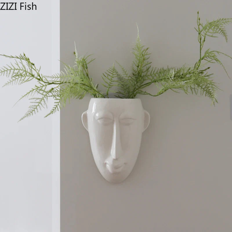 Afralia™ Abstract Human Face Ceramic Vase Plant Pot Room Decoration