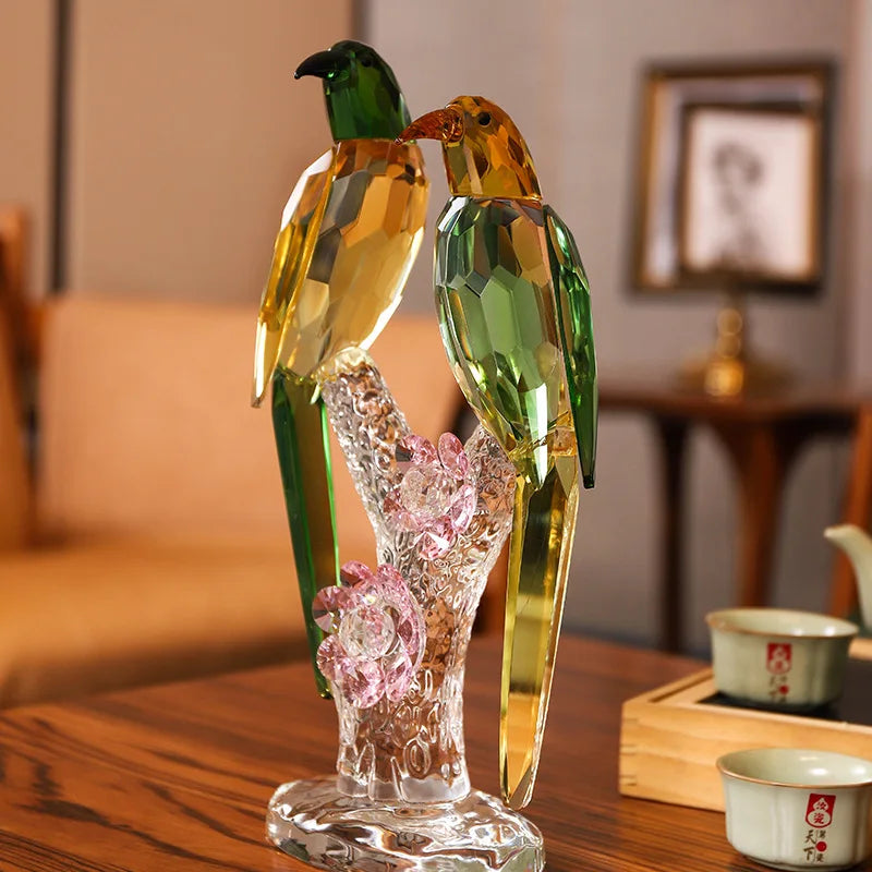 Afralia™ Crystal Psittacula Stained Glass Bird Sculpture Home Decor Figurine