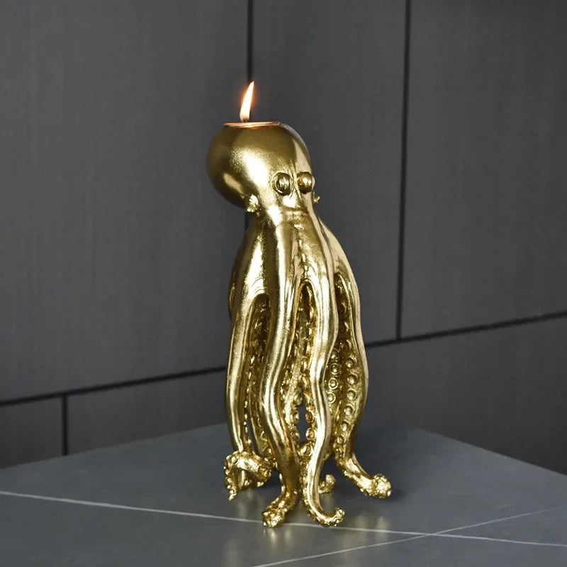 Afralia™ Golden Octopus Sculpture Candle Holder Candelabrum for Home Decoration