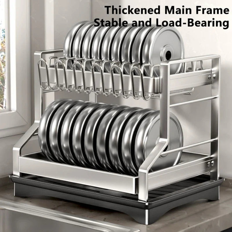 Afralia™ 2 Tier Dish Drying Rack Utensils Storage Organizer with Drainboard