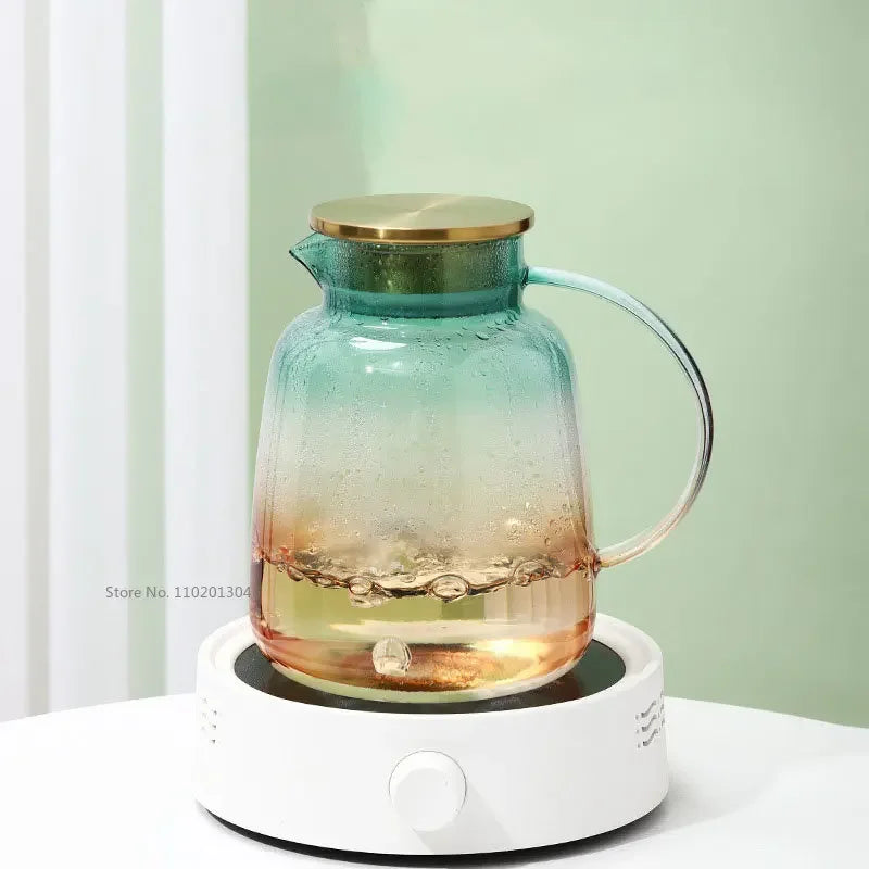 Afralia™ 1.8L Glass Teapot Set with Cups, Filter Jug for Cold Drinks