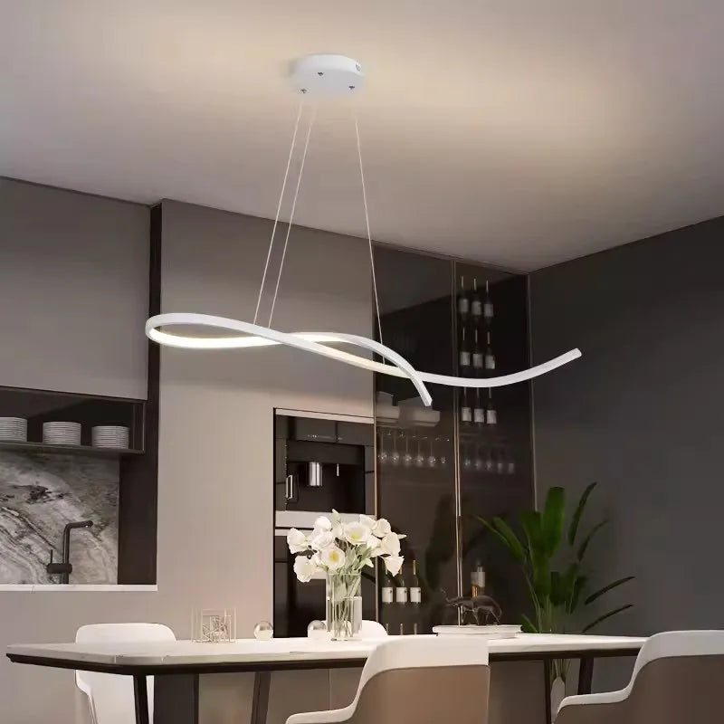 Afralia™ White Linear LED Chandelier Light Fixture for Dining Room Kitchen Island Office.