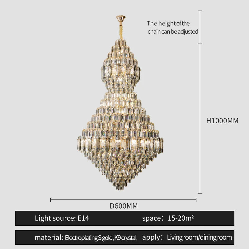 Afralia™ Crystal Chandelier LED Light for Luxurious Living Room, Staircase, and Exhibition Hall