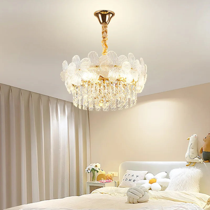 Afralia™ French Flower Crystal Chandelier: Elegant Living Room Ceiling Lamp