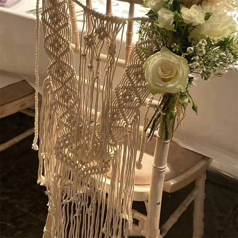 Afralia™ Macrame Wedding Chair Back Tapestry - Mr & Mrs Boho Woven Cotton Valance