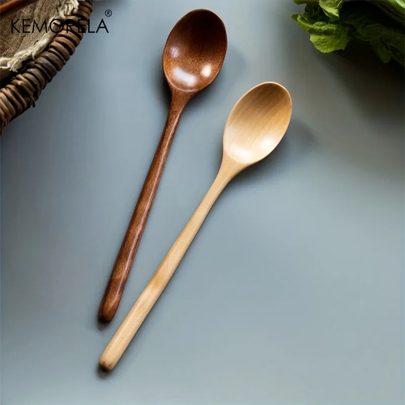 Afralia™ 4-Piece Wooden Spoon Set - Korean Style Natural Wood Soup Tableware