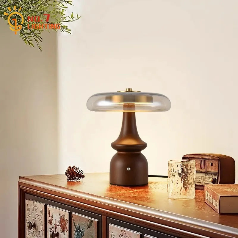 Afralia™ Gold Lustre Wood Table Lamp LED - Luxe Retro Medieval Design