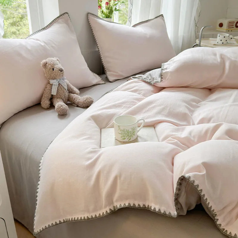 Afralia™ Cotton Edge Embroidery Bedding Set for Autumn/Winter