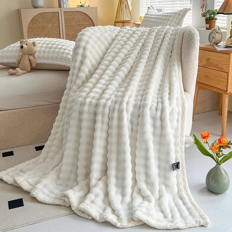 Afralia™ Winter Plush Blanket: Soft Coral Fleece & Faux Rabbit Velvet Cozy Bed Cover