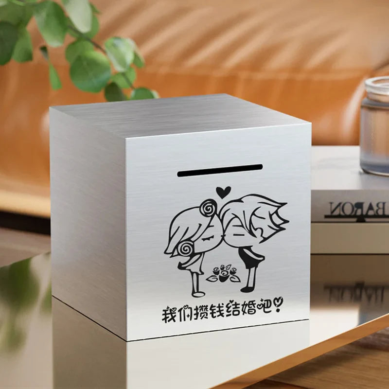 Afralia™ Stainless Steel Kids Piggy Bank Money Box - INS Style Home Decor