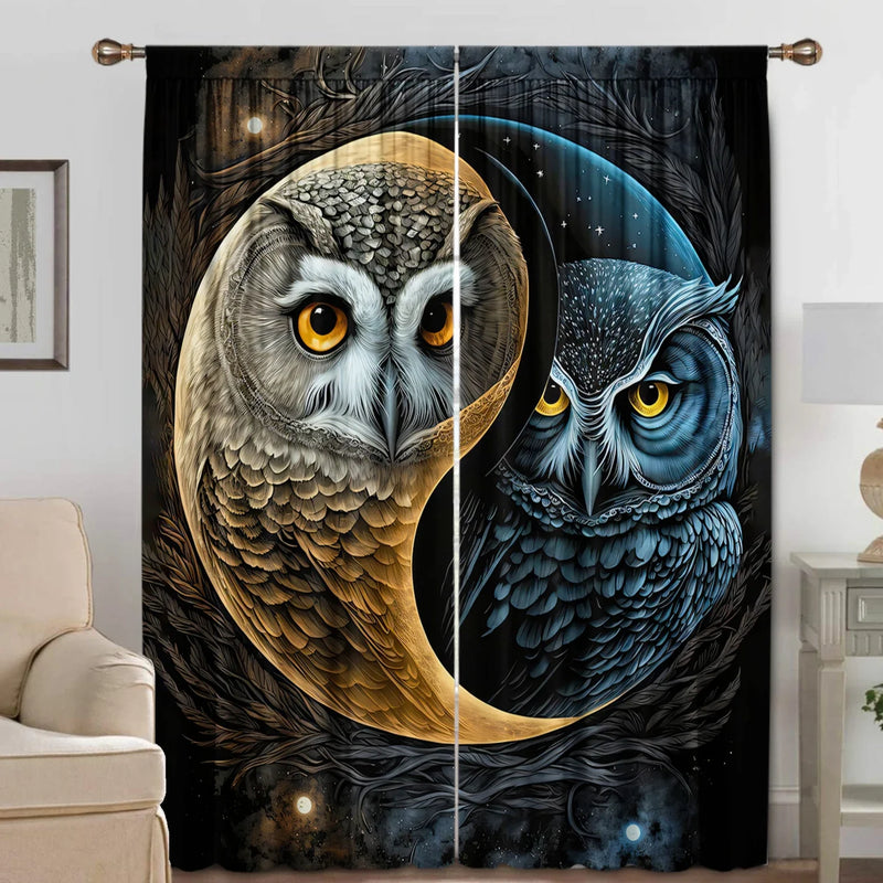 Night Owl Yin Yang Tai Chi Style Curtains by Afralia™ for Kitchens, Balconies, Cafes, Bedroom