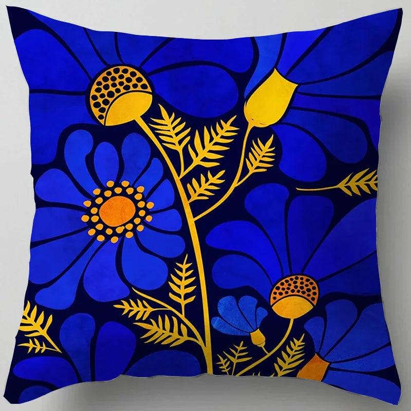 Afralia™ Blue Flower Leaves Pattern Pillowcase - Nordic Style Living Room Cushion Cover