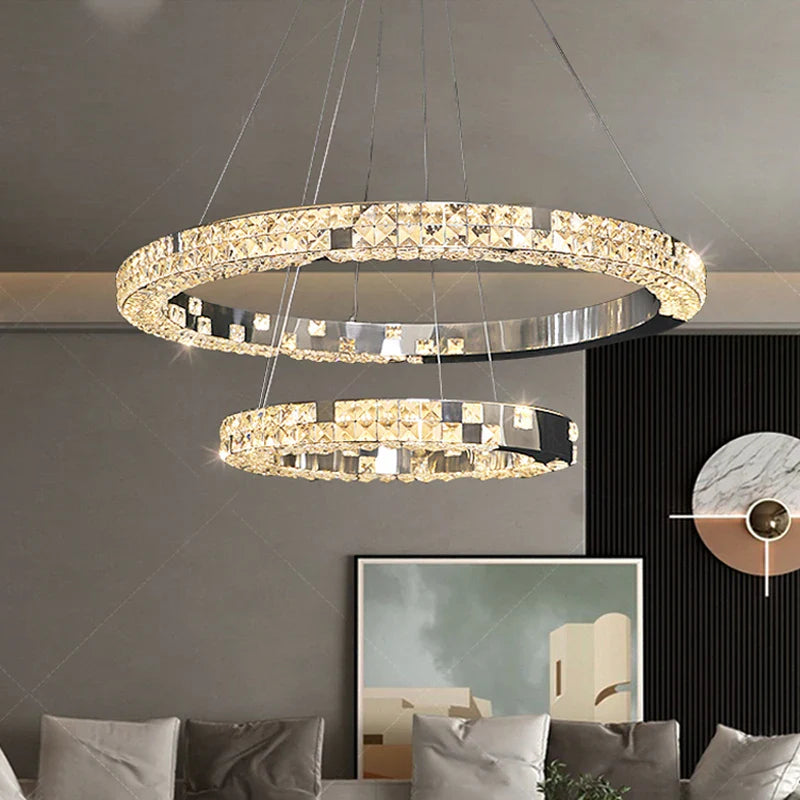 Afralia™ Luxury Crystal Pendant Chandelier with LED Lights for Dining, Bedroom, and Living Room