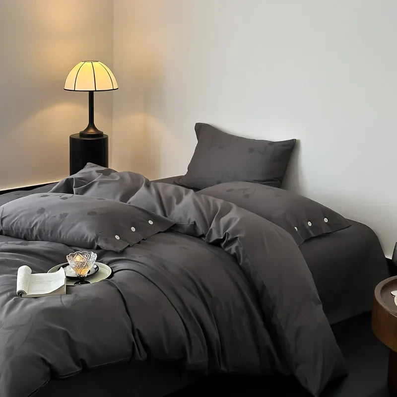 Afralia™ Egyptian Cotton Bedding Set Queen King Bed Linens Duvet Cover Pillowcase